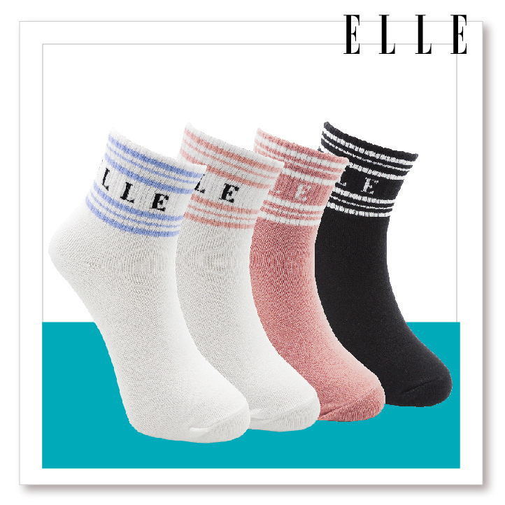 【ELLE】時尚粉嫩條紋襪