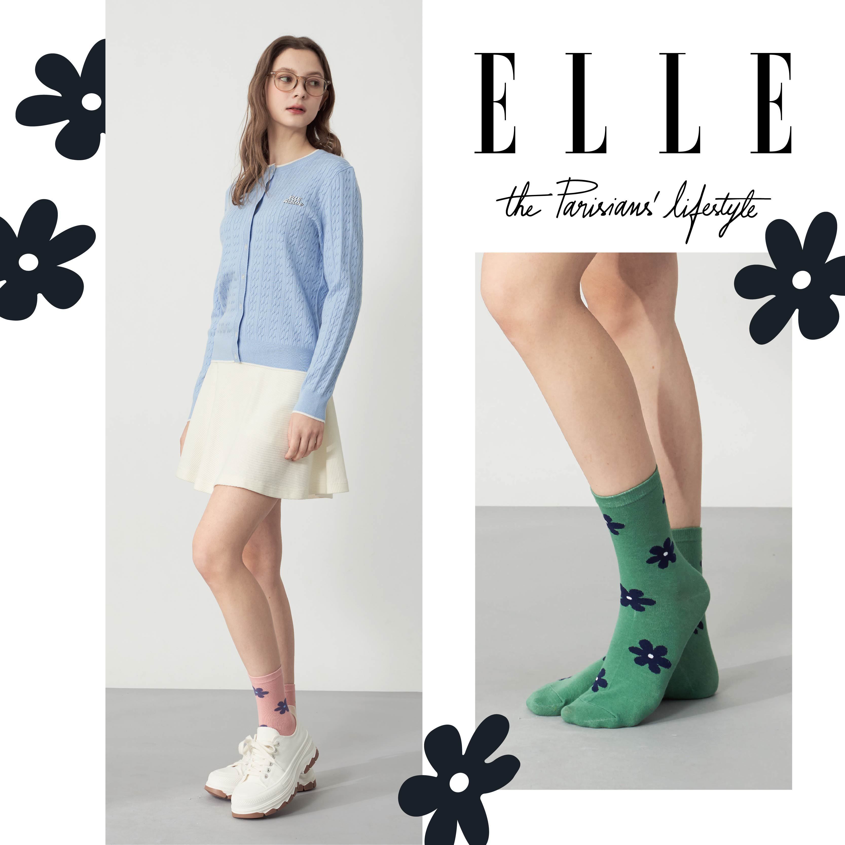【ELLE 】韓系小花休閒襪