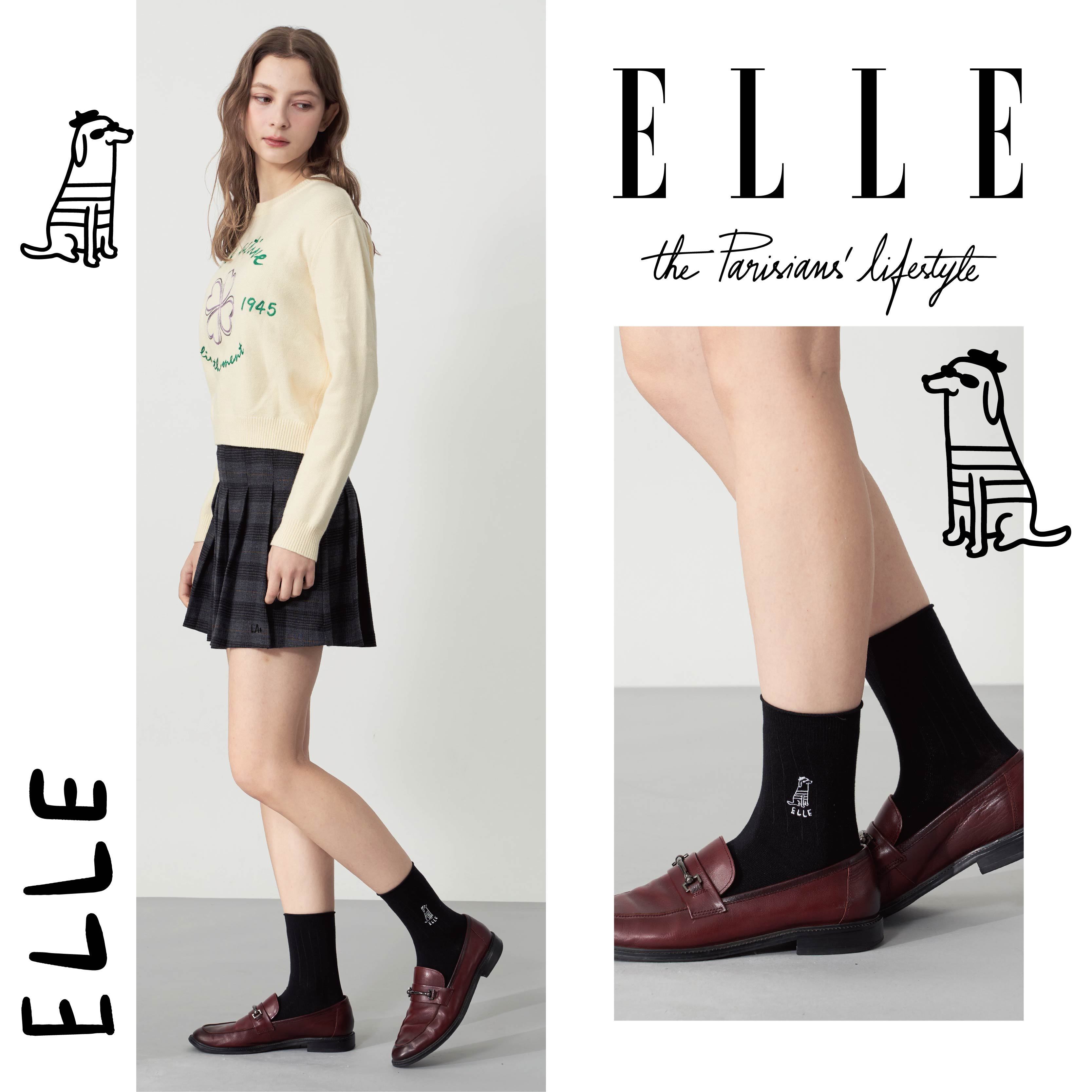 【ELLE 】女動物系列刺繡休閒襪